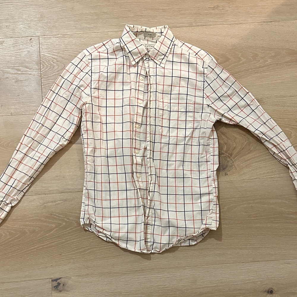 J. Crew Cream and Red Plaid Casual Shirt